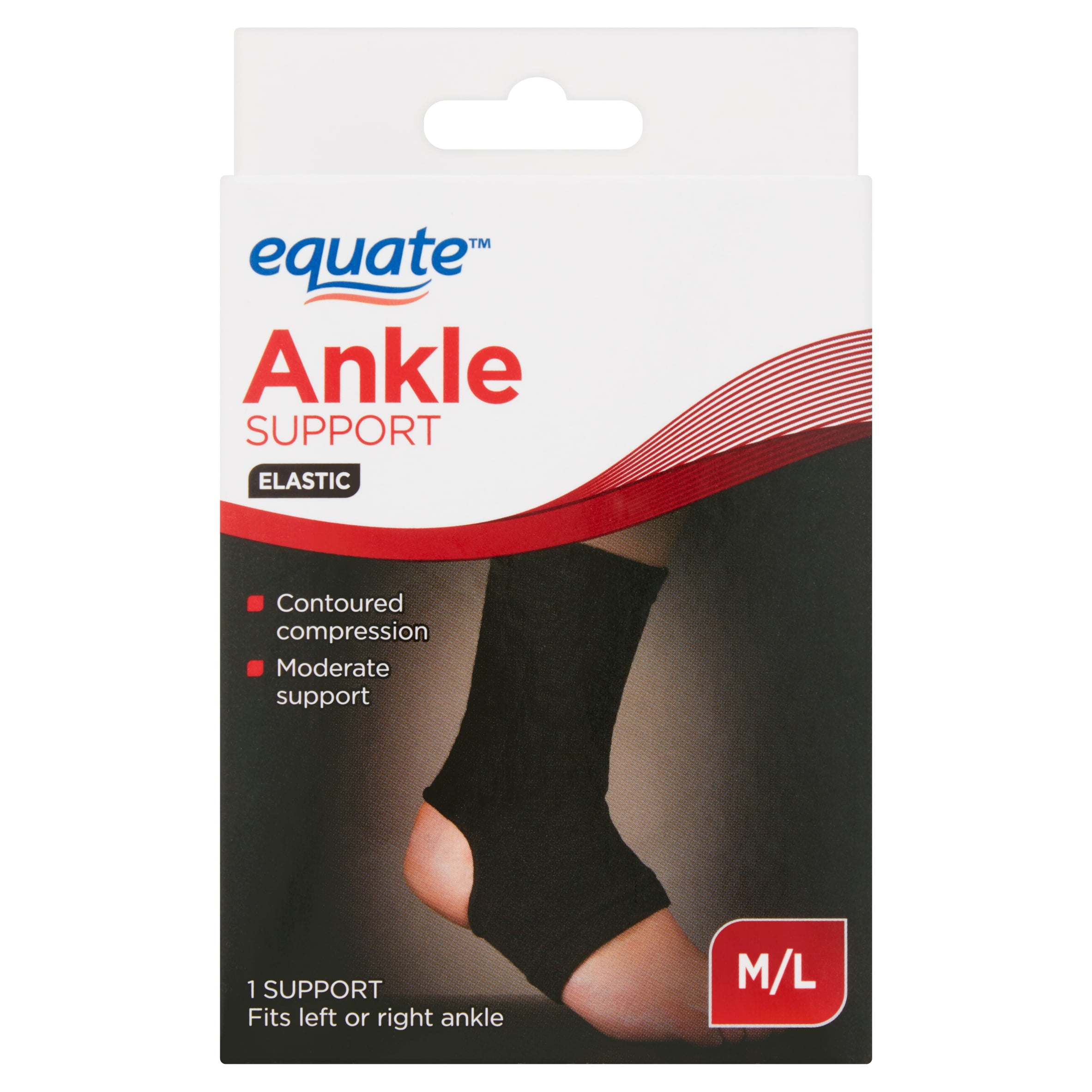 Equate Elastic Ankle Support, Black, Medium to Large Size, Compression for Injury Recovery