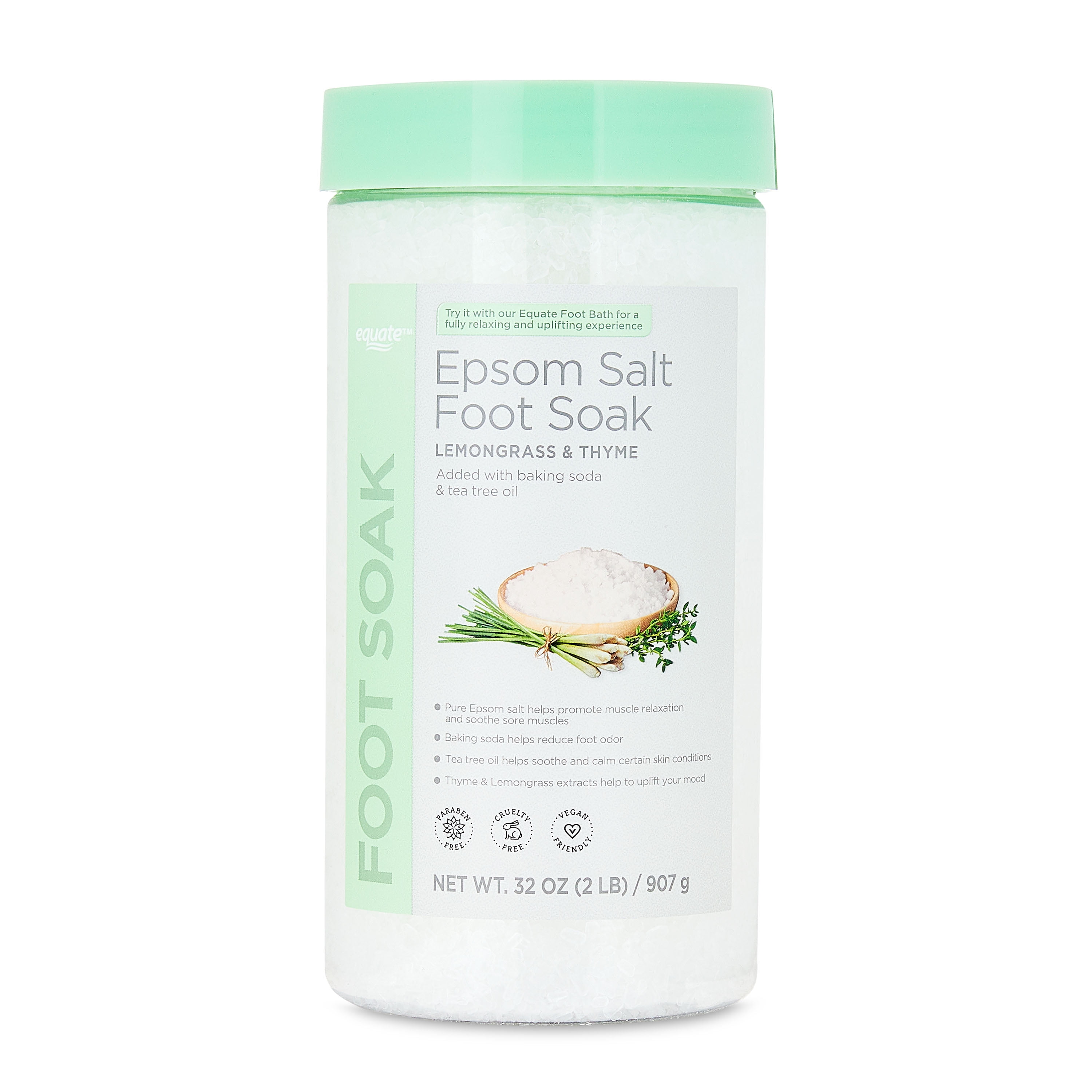 Equate Epsom Salt Foot Soak, Lemongrass and Thyme Scent, for Adult, 32 oz