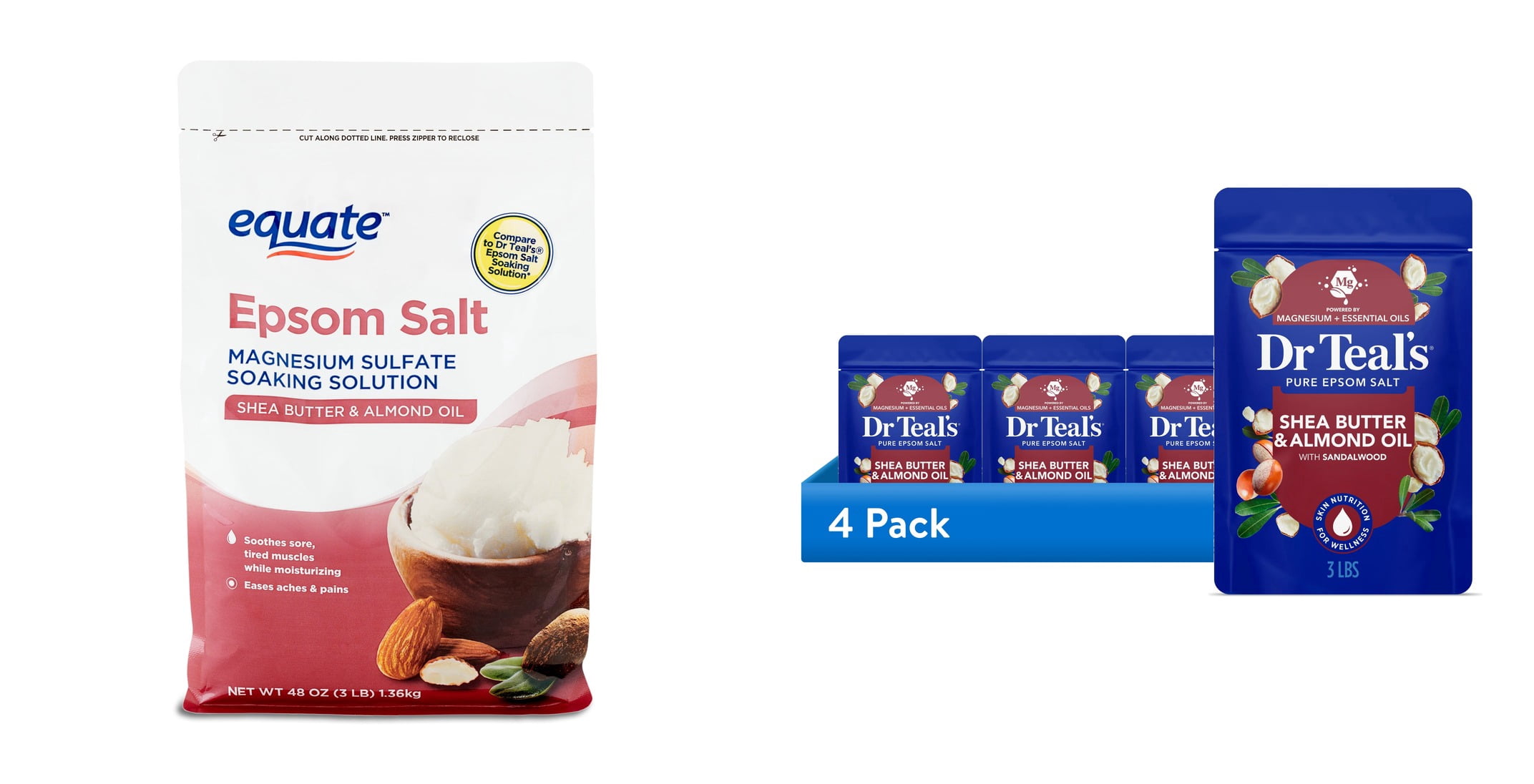 Equate Epsom Salt Soaking Solution with Shea Butter and Almond Oil, 3 lbs & ( Bundle