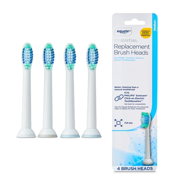 Equate Essential Electric Toothbrush Replacement Heads, 4 Count