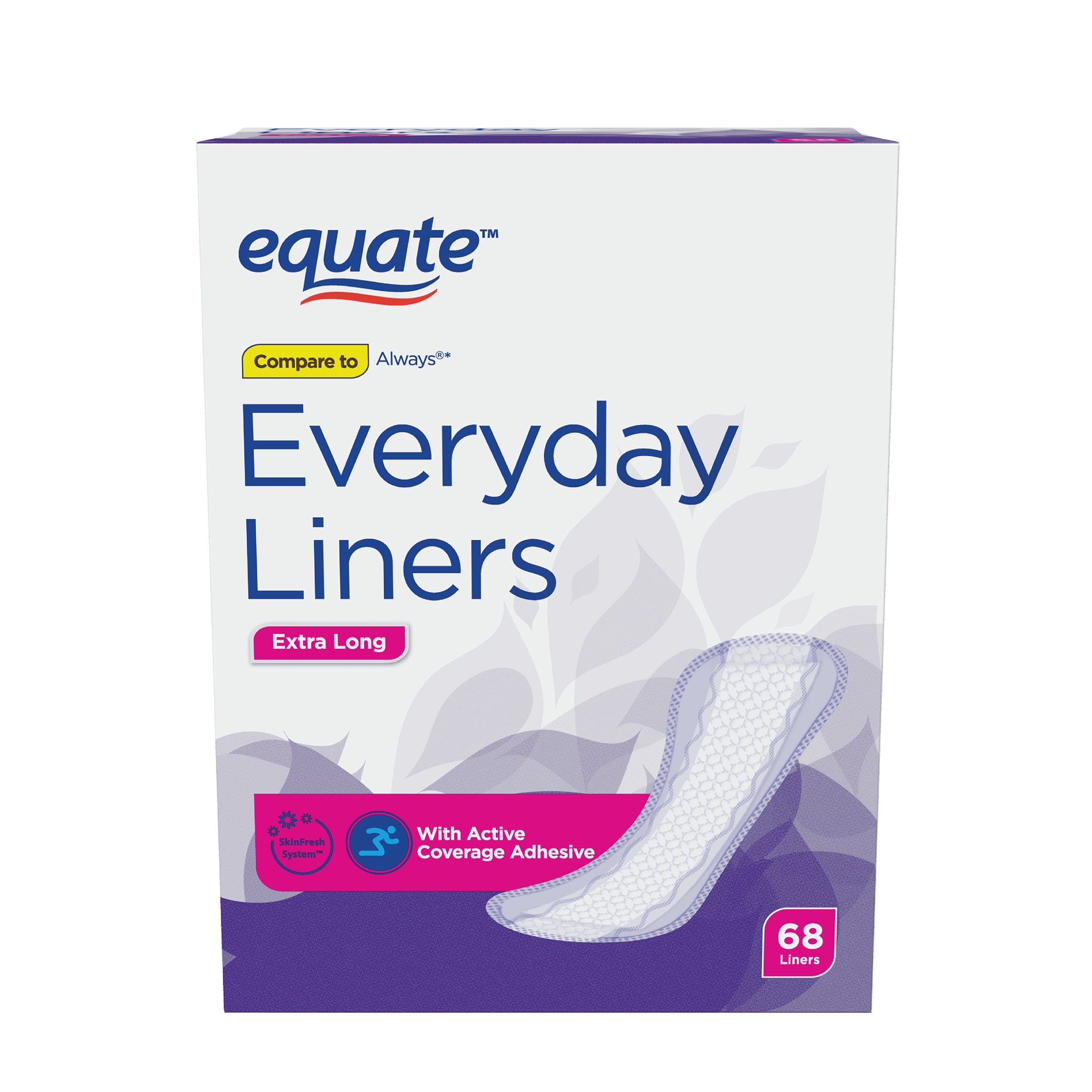 Equate Everyday Liners, Extra Long Unscented, 68 ct
