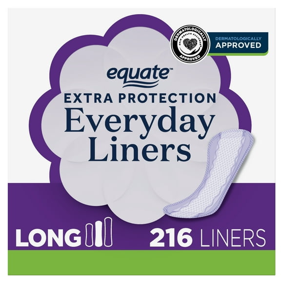 Equate Extra Protection Everyday Panty Liners, Long Length, Unscented, Compare to Always (216 Total Count - 2 packs of 108 count each)