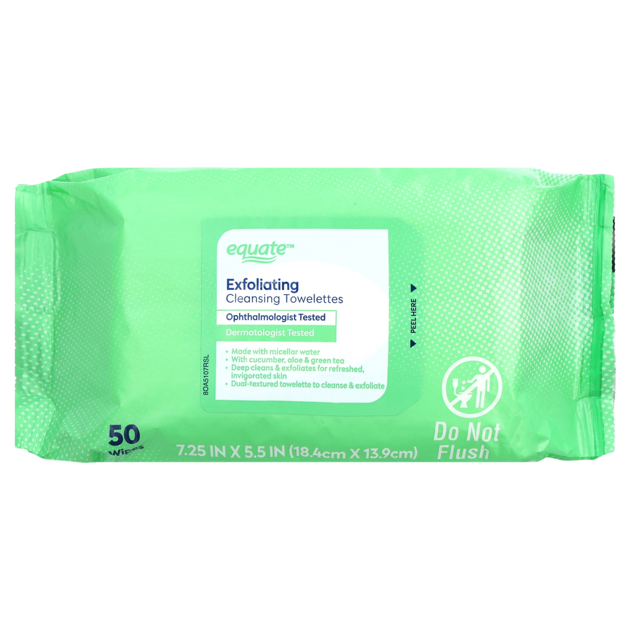 Equate Exfoliating Cleansing Towelettes with Cucumber, Aloe, and Green Tea, 100 Count