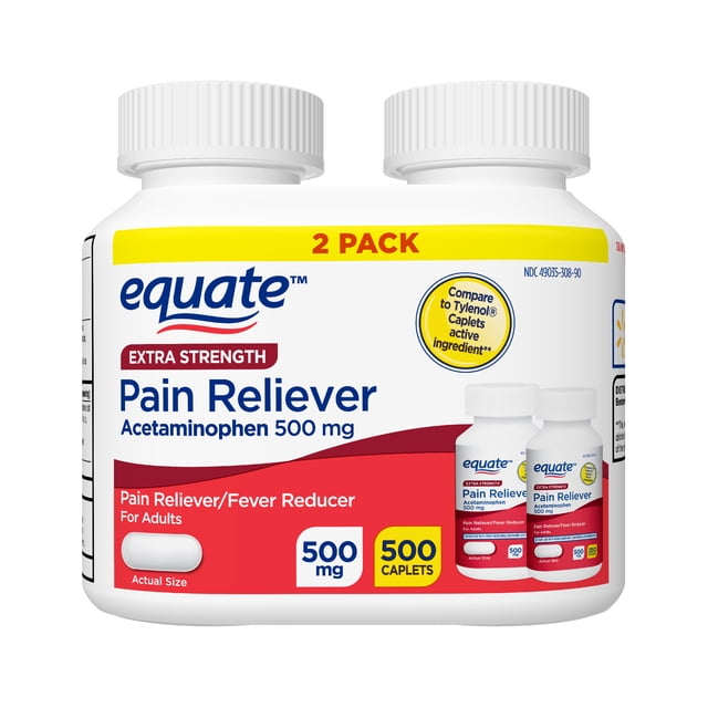 Equate Extra Strength Acetaminophen Caplets, 500 mg, 2 Pack, 500 Count ...