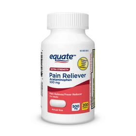 Equate Extra Strength Pain Reliever Acetaminophen 500mg Caplets, Fever Reducer, 200 Count, Compare to Tylenol&reg; Extra Strength Active Ingredient