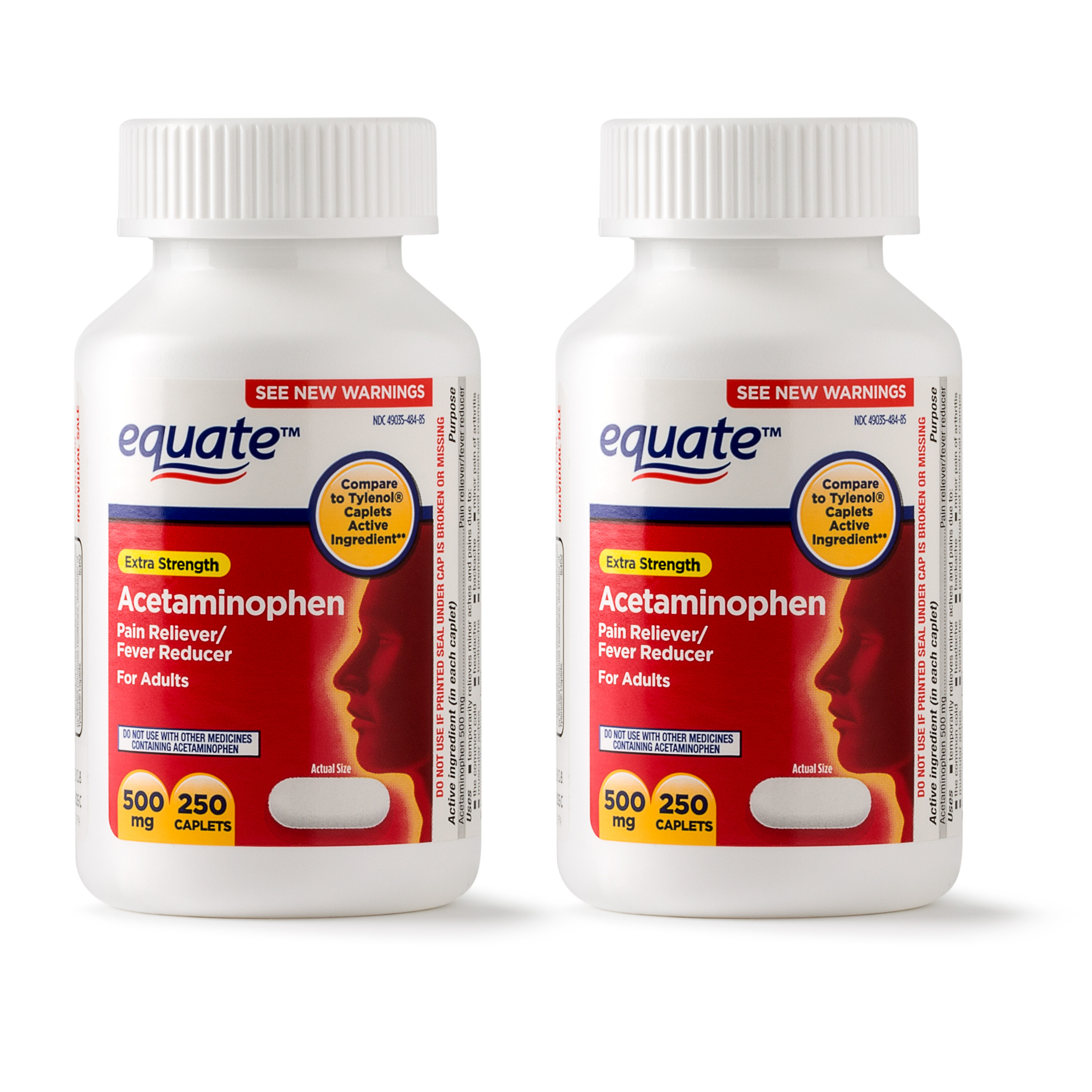 Equate Extra Strength Acetaminophen Caplets, 500 mg, 250 Ct, 2 Pk - image 1 of 7