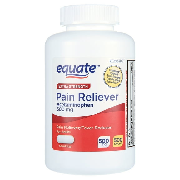 Equate Extra Strength Pain Reliever Acetaminophen Caplets, 500mg, Pain Reliever/Fever Reducer, 500 Count, Compare to Tylenol® Extra Strength Active Ingredient