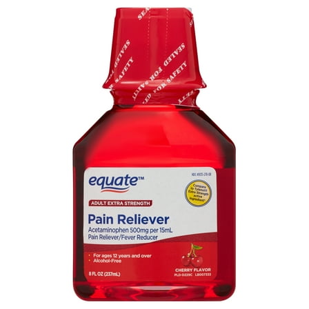 (2 pack) Equate Extra Strength Acetaminophen Pain Relief Liquid, Cherry Flavor, 500 mg, Cherry Flavor, 8 fl oz, Compare to Tylenol® Extra Strength Active Ingredient