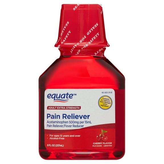 (2 pack) Equate Extra Strength Acetaminophen Pain Relief Liquid, Cherry Flavor, 500 mg, Cherry Flavor, 8 fl oz, Compare to Tylenol® Extra Strength Active Ingredient