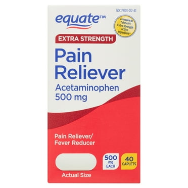 Equate Extra Strength Pain Reliever Acetaminophen Caplets, 500mg, Pain Reliever/Fever Reducer, 40 Count, Compare to Tylenol® Extra Strength Active Ingredient