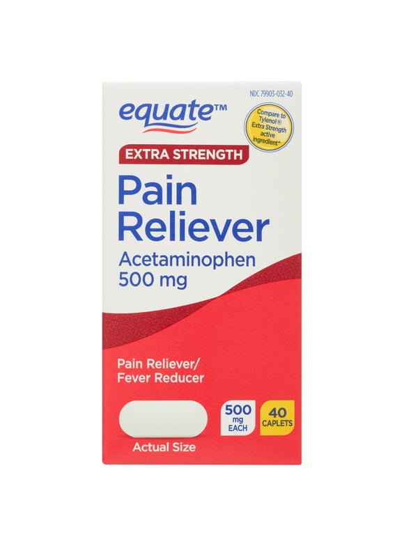 Equate Extra Strength Acetaminophen Pain Reliever Caplets for Body Aches & Pains, 500 mg, 40 Count