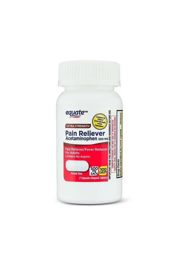 500 mg Extra Strength Acetaminophen Caplets, Pain Reliever and Fever Reducer, 100 Count