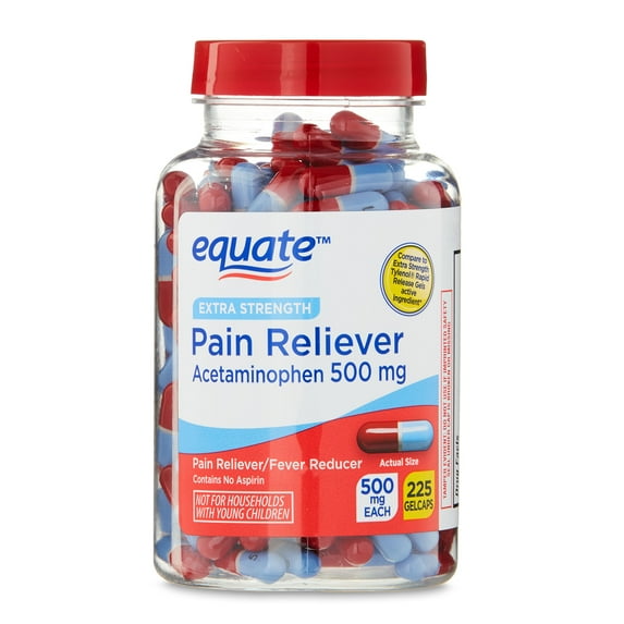 Equate Extra Strength Pain Reliever Acetaminophen Gel Caps, 500mg, Pain Reliever/Fever Reducer, Easy Open Cap, 225 Count, Compare to Tylenol® Extra Strength Rapid Release Gels Active Ingredient