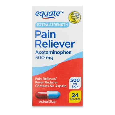 Equate Extra Strength Pain Reliever Acetaminophen Gel Caps, 500mg, Pain Reliever/Fever Reducer, 24 Count, Compare to Tylenol® Extra Strength Rapid Release Gels Active Ingredient