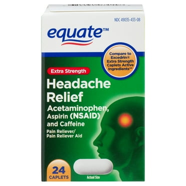 Equate Extra Strength Headache Relief Acetaminophen, Aspirin, and Caffeine Caplets, 24 Count, Compare to Excedrin® Extra Strength Caplets Active Ingredients