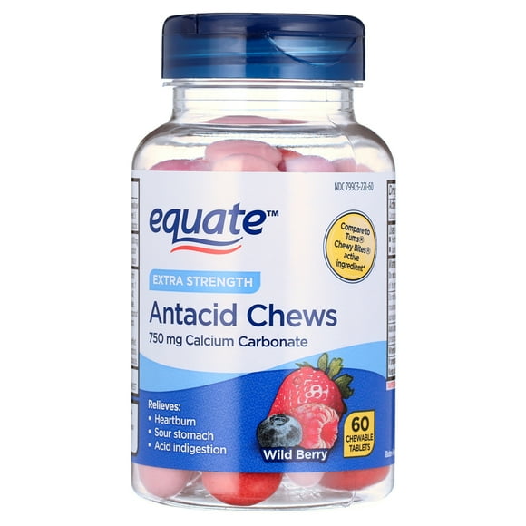 Equate Extra Strength Antacid Chewable Tablets for Acid Indigestion, Wild Berry, 60 Count