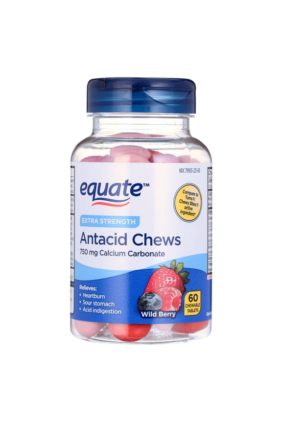 Extra Strength Antacid Chewable Tablets for Acid Indigestion, Wild Berry, 60 Count