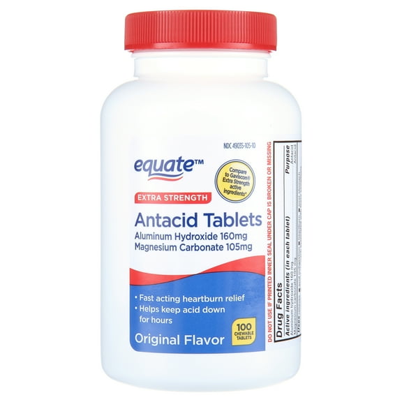 Equate Extra Strength Antacid Upset Stomach Chewable Tablets, Original Flavor, 160 mg, 100 Count, Compare to Gaviscon® Extra Strength Active Ingredients