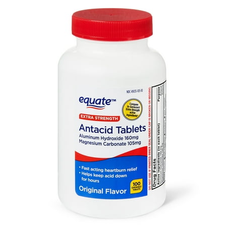 Equate Extra Strength Antacid Upset Stomach Chewable Tablets, Original Flavor, 160 mg, 100 Count, Compare to Gaviscon® Extra Strength Active Ingredients