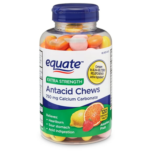 Equate Extra Strength Calcium Carbonate Antacid Chewable Tablets for Heartburn Relief, 120 Count