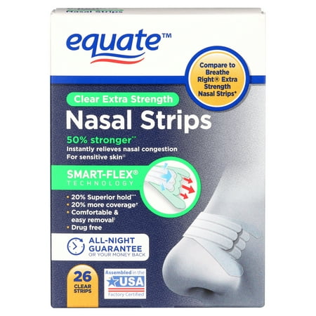 Equate Adhesive Strip Anti-Snoring Nasal Strip for Snoring, Drug-Free, 26 Count