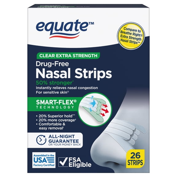 Equate Extra Strength Clear Nasal Strips, 26 Count, Compare to Breathe Right® Extra Strength Nasal Strips