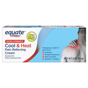 Crema Equate de resistencia extra para alivio del dolor con calor y frío, mentol 10% y salicilato de metilo 30%, 3 oz, comparar con ingredientes activos de crema Icy Hot®