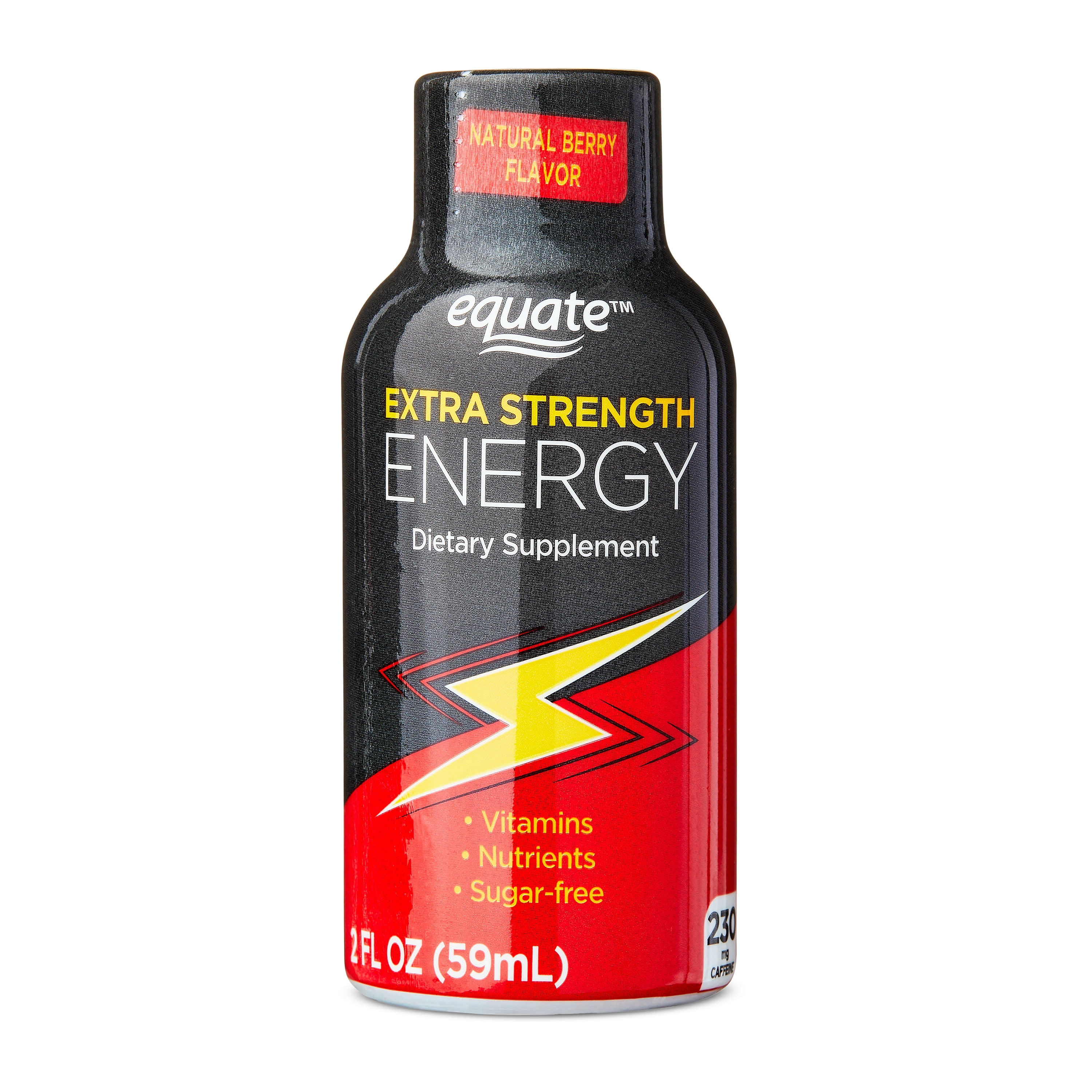 Equate Extra Strength Energy Dietary Supplement, Caffeine 230mg, Berry Flavor, 2 oz