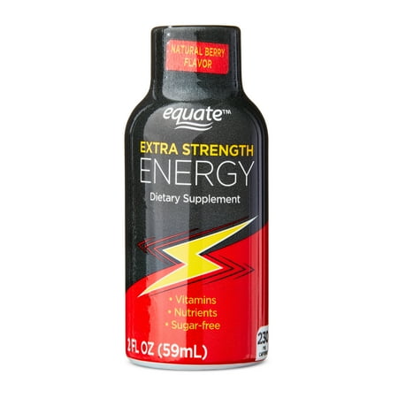 Equate Extra Strength Energy Dietary Supplement, Caffeine 230mg, Berry Flavor, 2oz