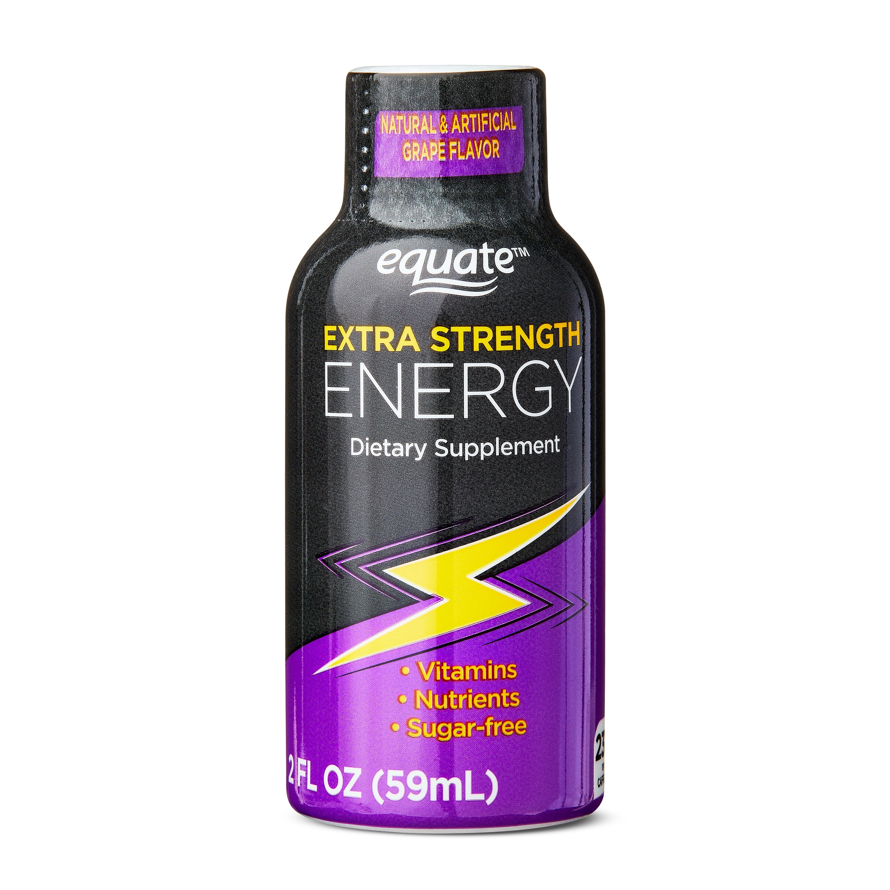 Equate Extra Strength Energy Dietary Supplement, Caffeine 230mg, Grape Flavor, 2 oz