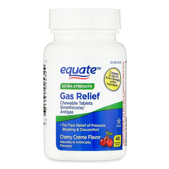 Equate Extra Strength Gas Relief Chewable Tablets, Cherry Creme, 48 Count