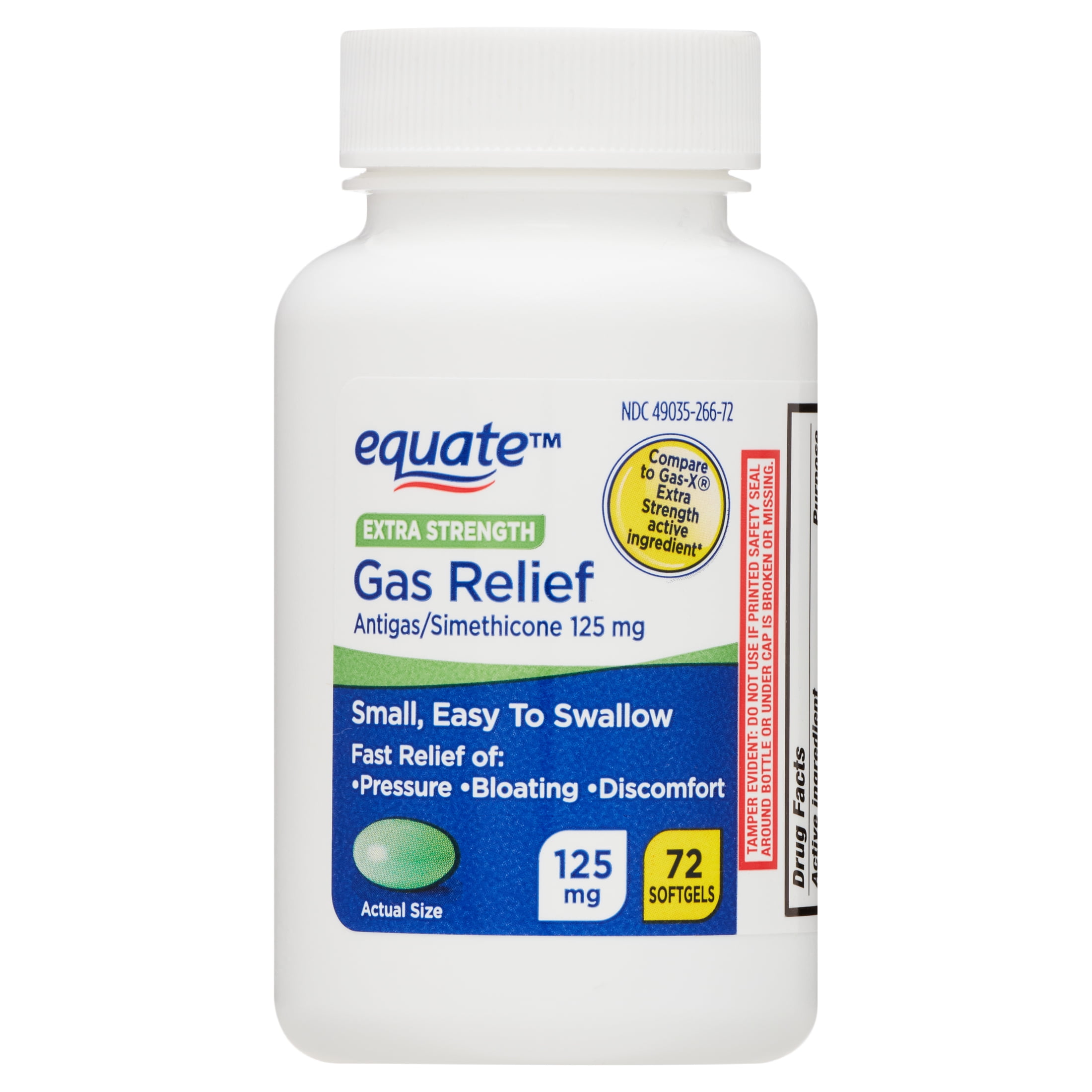 Equate Extra Strength Gas Relief Simethicone 125 mg Softgels, 72 Count, Compare to Gas-X Extra Strength Active Ingredient