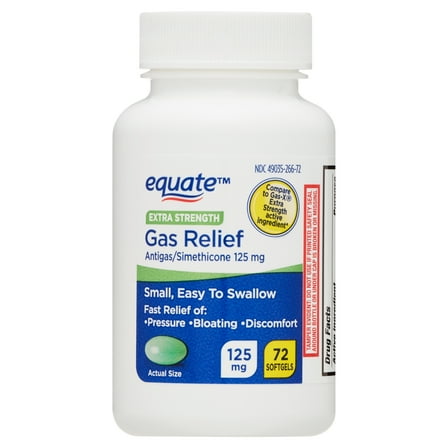 Equate Extra Strength Gas Relief Simethicone 125 mg Softgels, 72 Count, Compare to Gas-X® Extra Strength Active Ingredient