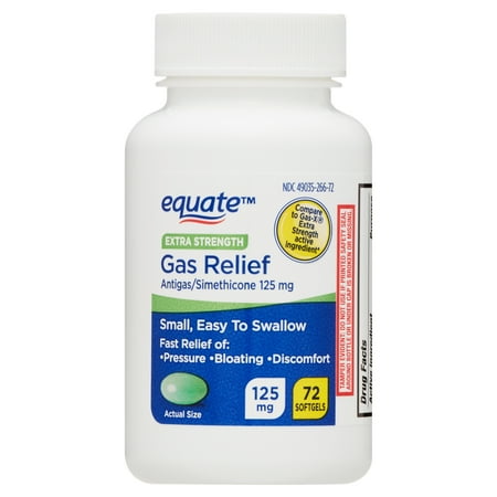 Equate Extra Strength Gas Relief Simethicone 125 mg Softgels, 72 Count, Compare to Gas-X® Extra Strength Active Ingredient