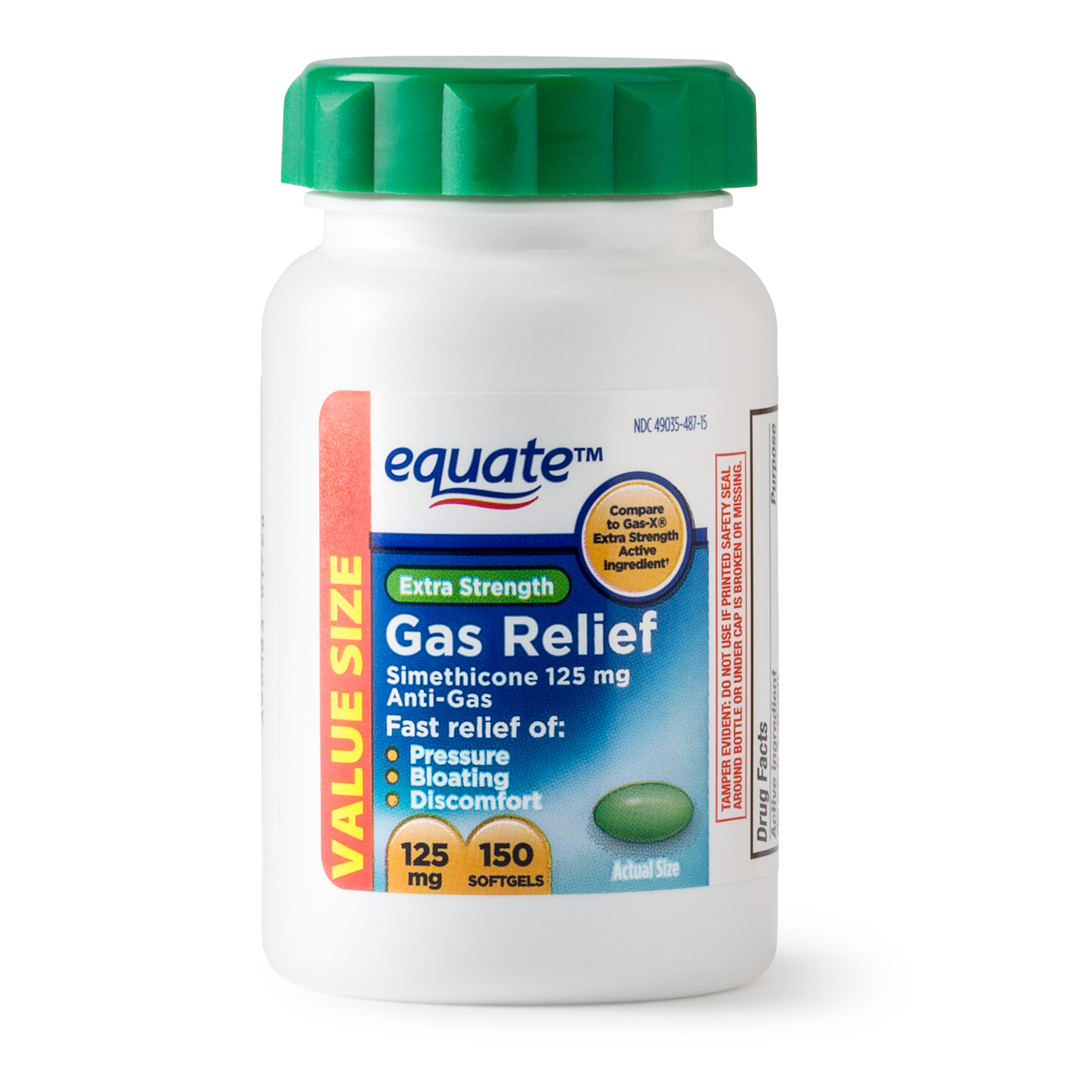 Equate Extra Strength Gas Relief Softgels Value Size, 125 mg, 150 Count - image 1 of 7