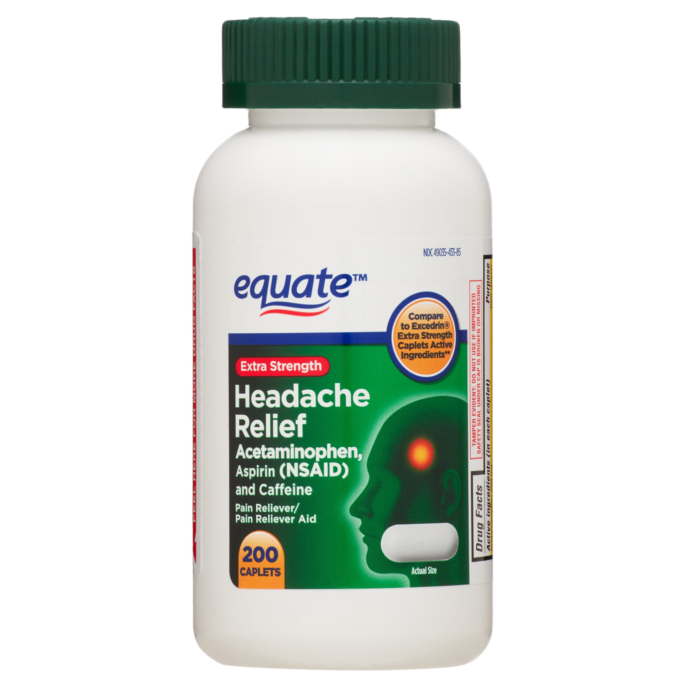 Equate Extra Strength Headache Relief Acetaminophen/Aspirin/Caffeine Caplets, 200 Ct