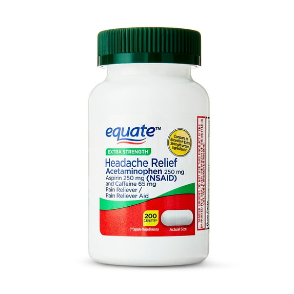 Equate Extra Strength Headache Relief Acetaminophen, Aspirin, and Caffeine Caplets, 200 Count, Compare to Excedrin® Extra Strength Caplets Active Ingredients