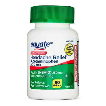 Equate Extra Strength Headache Relief Acetaminophen, Aspirin, and Caffeine Geltabs, 80 Count, Compare to Excedrin® Extra Strength Active Ingredients