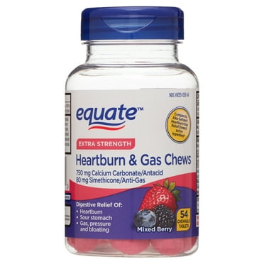 Equate Extra Strength Heartburn Relief   Gas Relief Chews, Mixed Berry, 54 Chewable Tablets