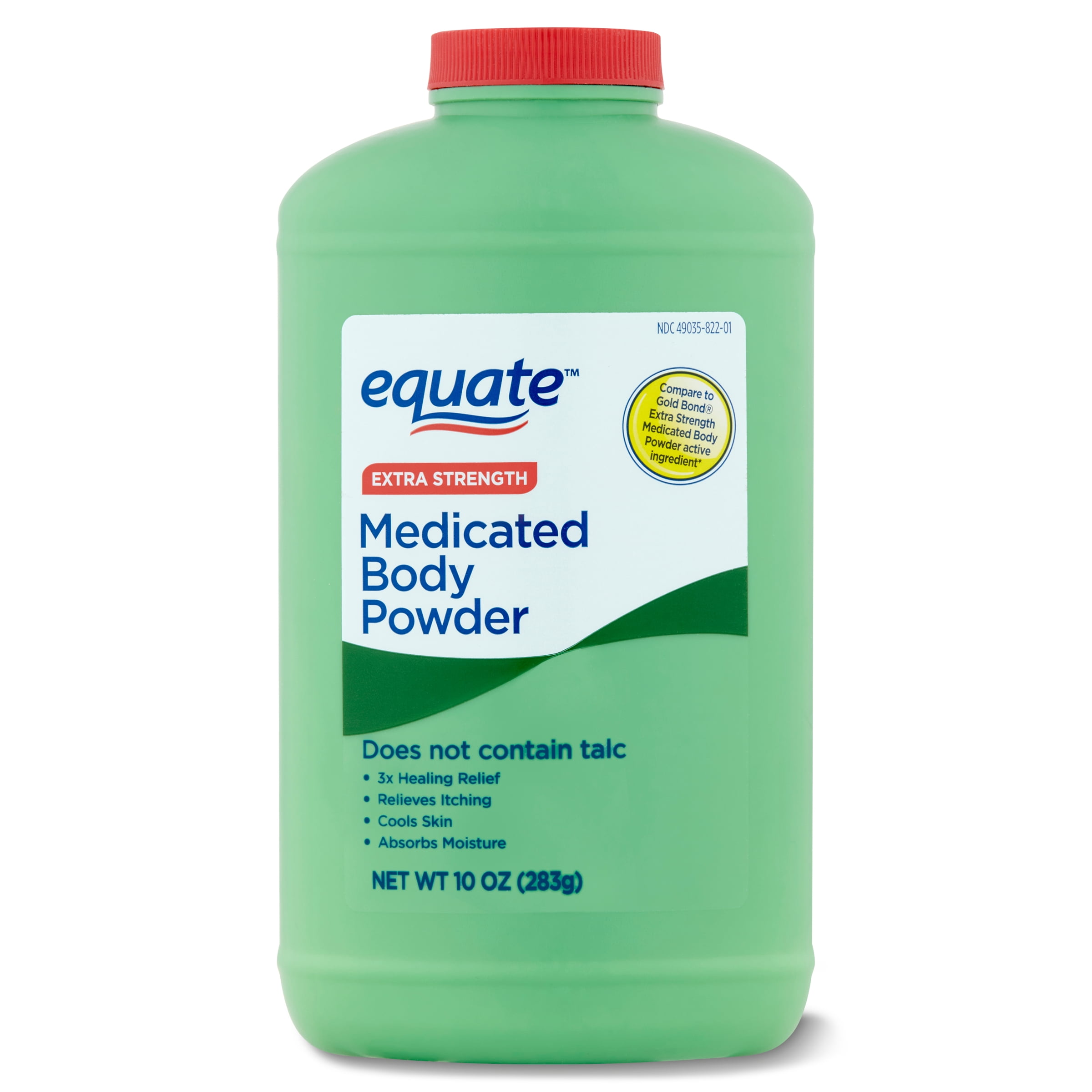 Equate Extra Strength Medicated Body Powder, Eucalyptus Scent, 10 oz, Compare to Gold Bond Extra Strength Medicated Body Powder Active Ingredient