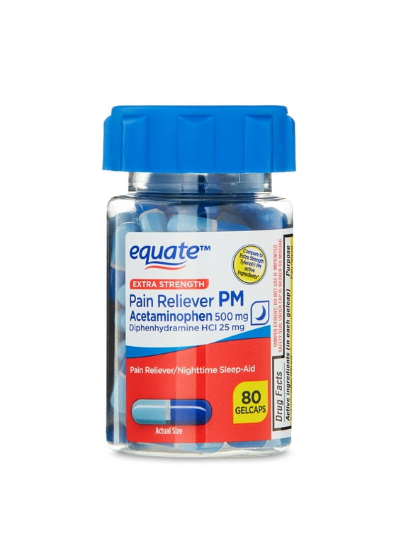 Equate Extra Strength Nighttime PM Pain Relief and Sleep-Aid Gelcaps, 80 Count