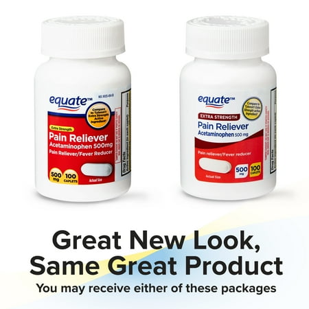 Equate Extra Strength Pain Relief Acetaminophen Caplets, 500 mg, 100 Count