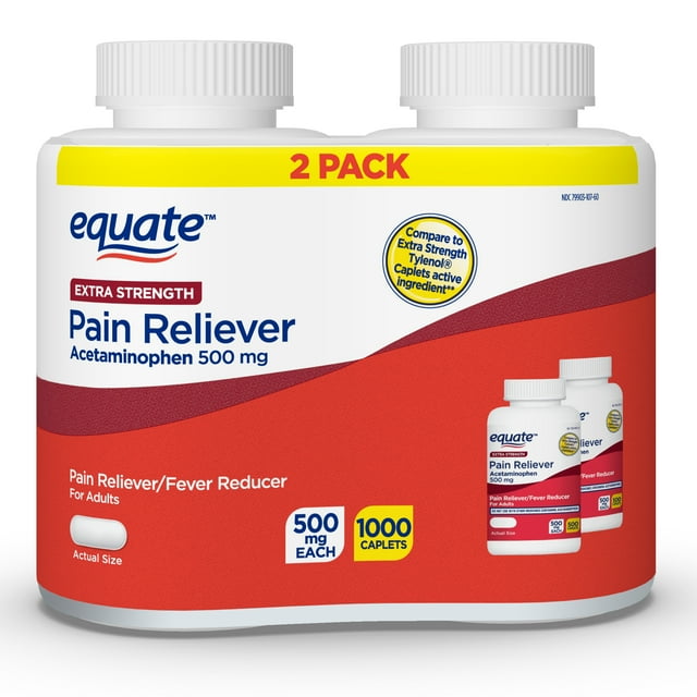 Equate Extra Strength Pain Relief, Acetaminophen Caplets, 500 mg, 2