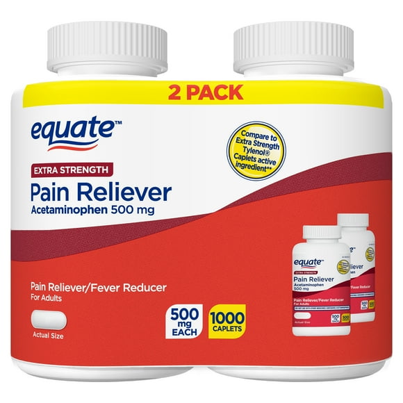 Equate Extra Strength Acetaminophen Pain Reliever Caplets, 500 mg, 500 Count, 2 Pack