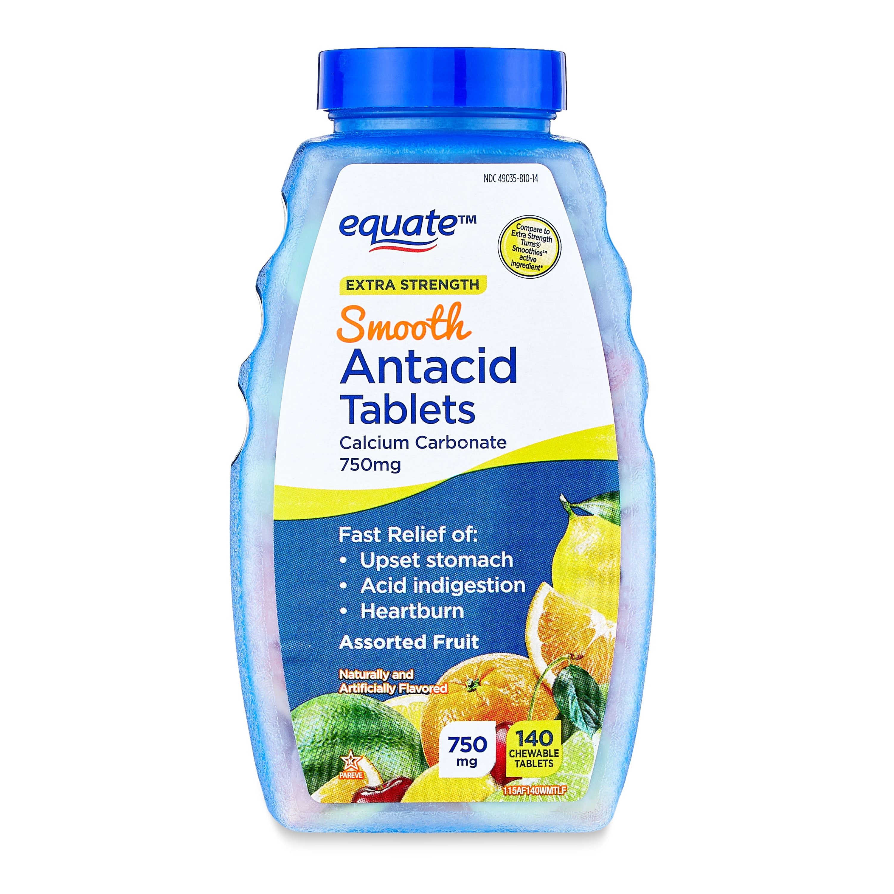 Equate Extra Strength Smooth Chews Antacid Tablets, Assorted Fruit, over The Counter, 140 Count