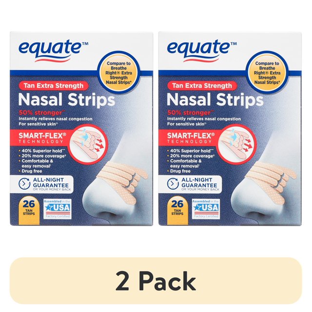 (2 pack) Equate Extra Strength Tan Nasal Strips, 26 Count