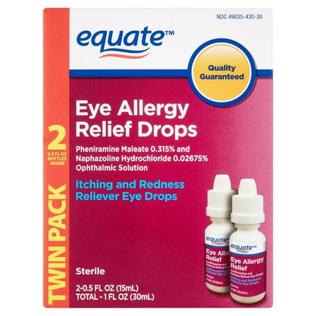 Equate Eye Allergy Relief Drops, 0.5 Oz, 2 Pk