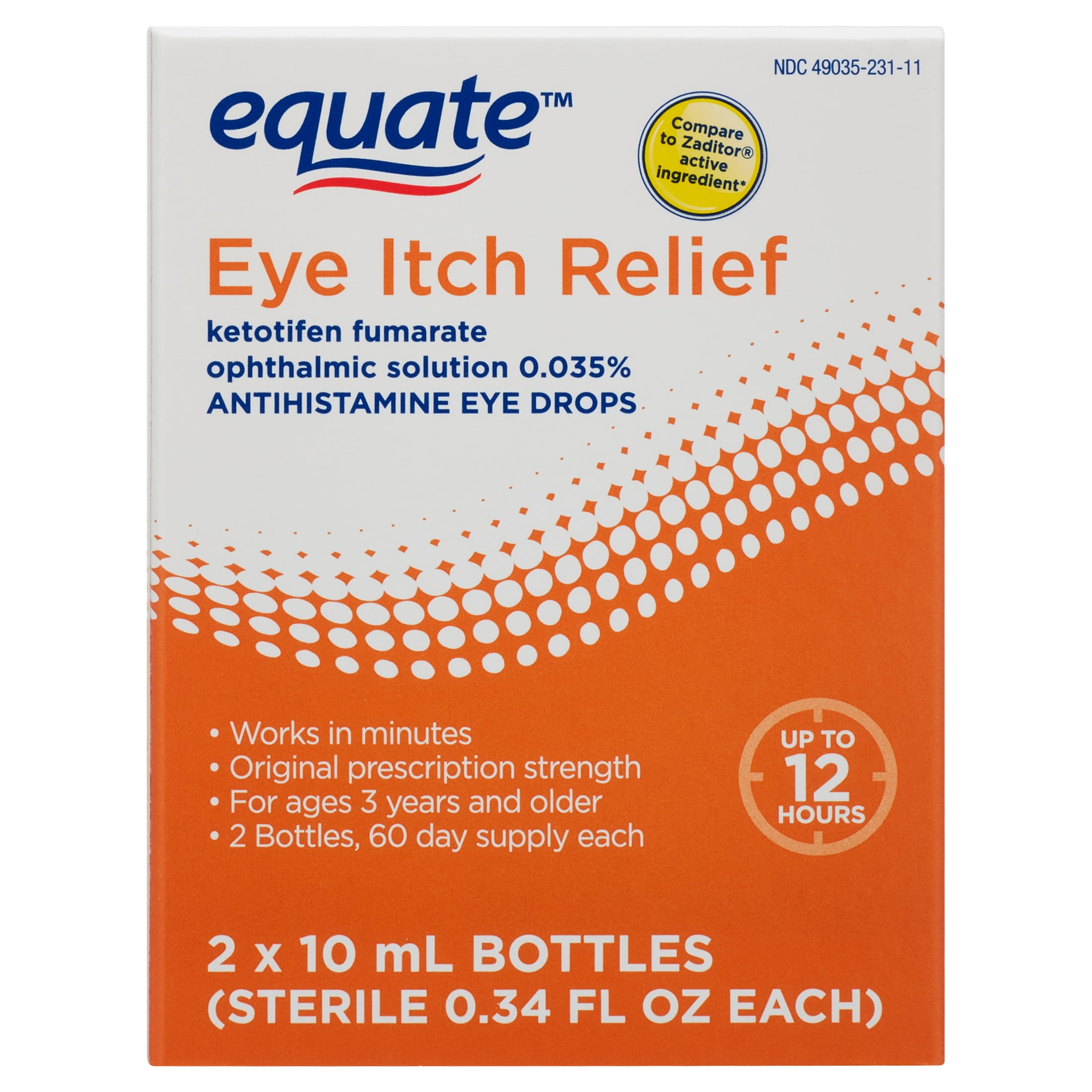 Equate Eye Itch Relief Antihistamine Eye Drops, 2 Count, 0.34 fl oz (10 mL), Compare to Zadiator® Active Ingredient