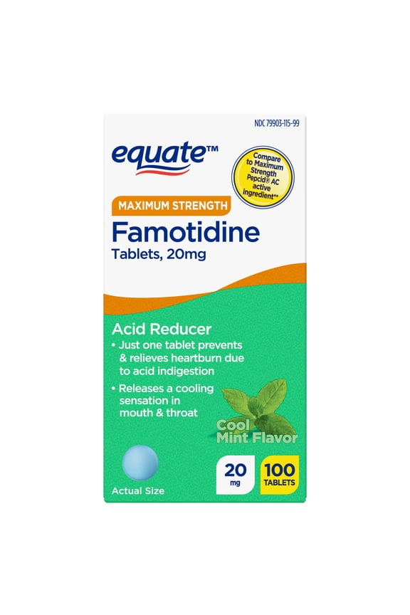 Famotidine Tablets 20 mg, Cool Mint, for Heartburn, 100 Count, Compare to Maximum Strength Pepcid AC Active Ingredient