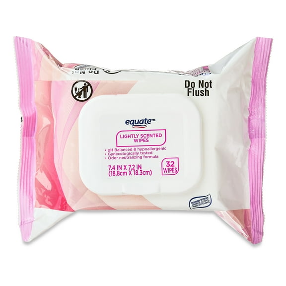 Equate Feminine Wipes, Lightly Scented, pH Balanced for Women's Health, 32 Wipes